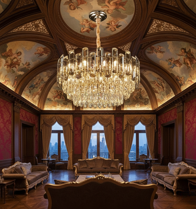 French Luxury Crystal Pendant Light with Copper Frame