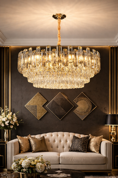 French Luxury Crystal Pendant Light with Copper Frame