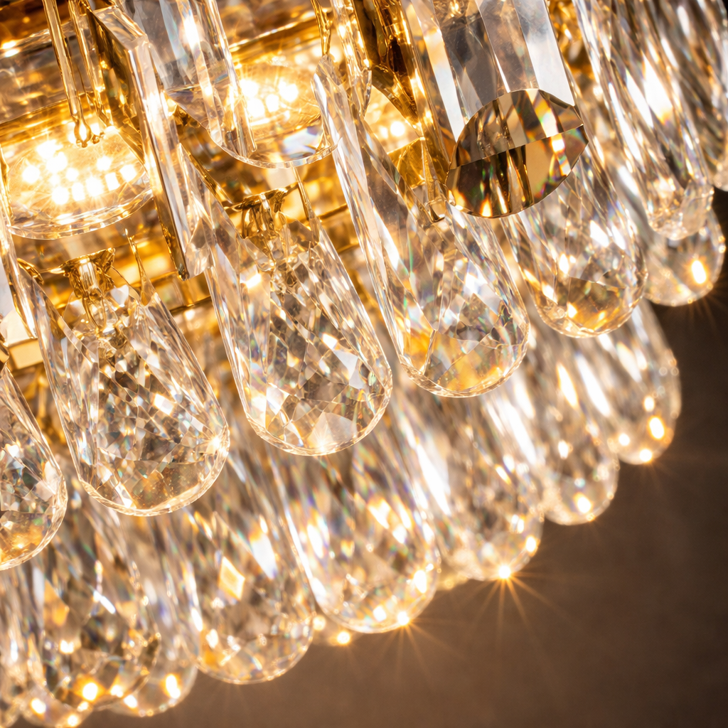 French Luxury Crystal Pendant Light with Copper Frame