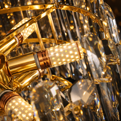 French Luxury Crystal Pendant Light with Copper Frame