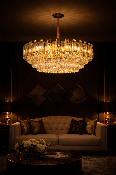 French Luxury Crystal Pendant Light with Copper Frame